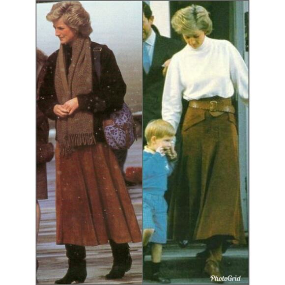 VTG Knee Length Skirt 6 Ducks Hunting Birds Mallard Brown Midi Princess Diana - Picture 2 of 11